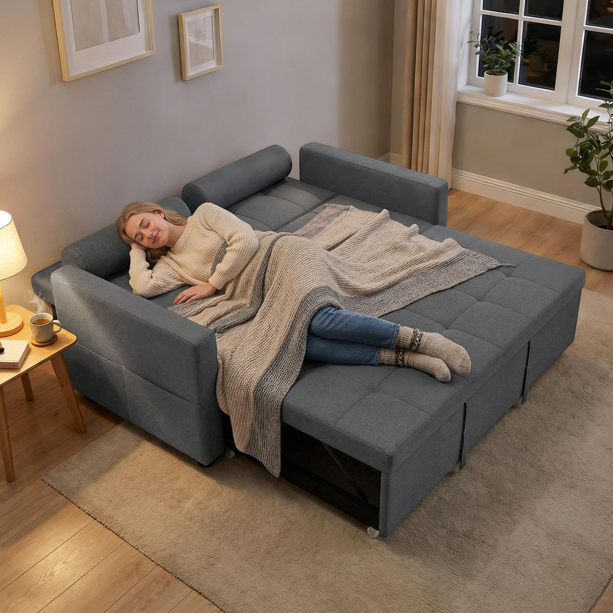 SCHLAFSOFA 2-Sitzer DE-14679 3-in-1 & 7-fach verstellbar Dunkelgrau - Dunkelgrau, Metall (137.5/84/80.5cm) - ComfortXL