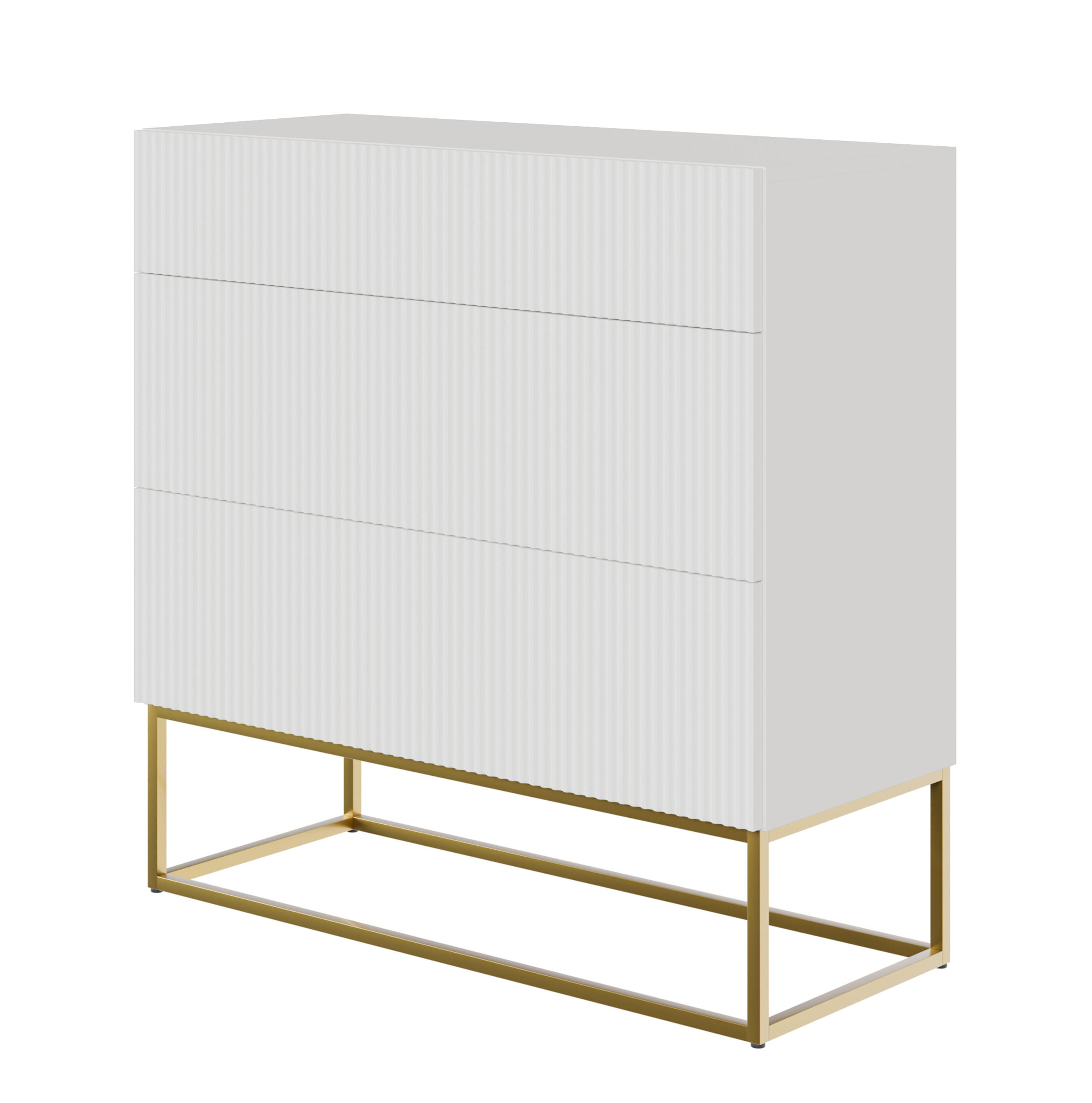 KOMMODE Veldio Weiß mit 3 Schubladen 90 cm - Goldfarben/Weiß, Holzwerkstoff/Metall (90/90/38cm) - Selsey