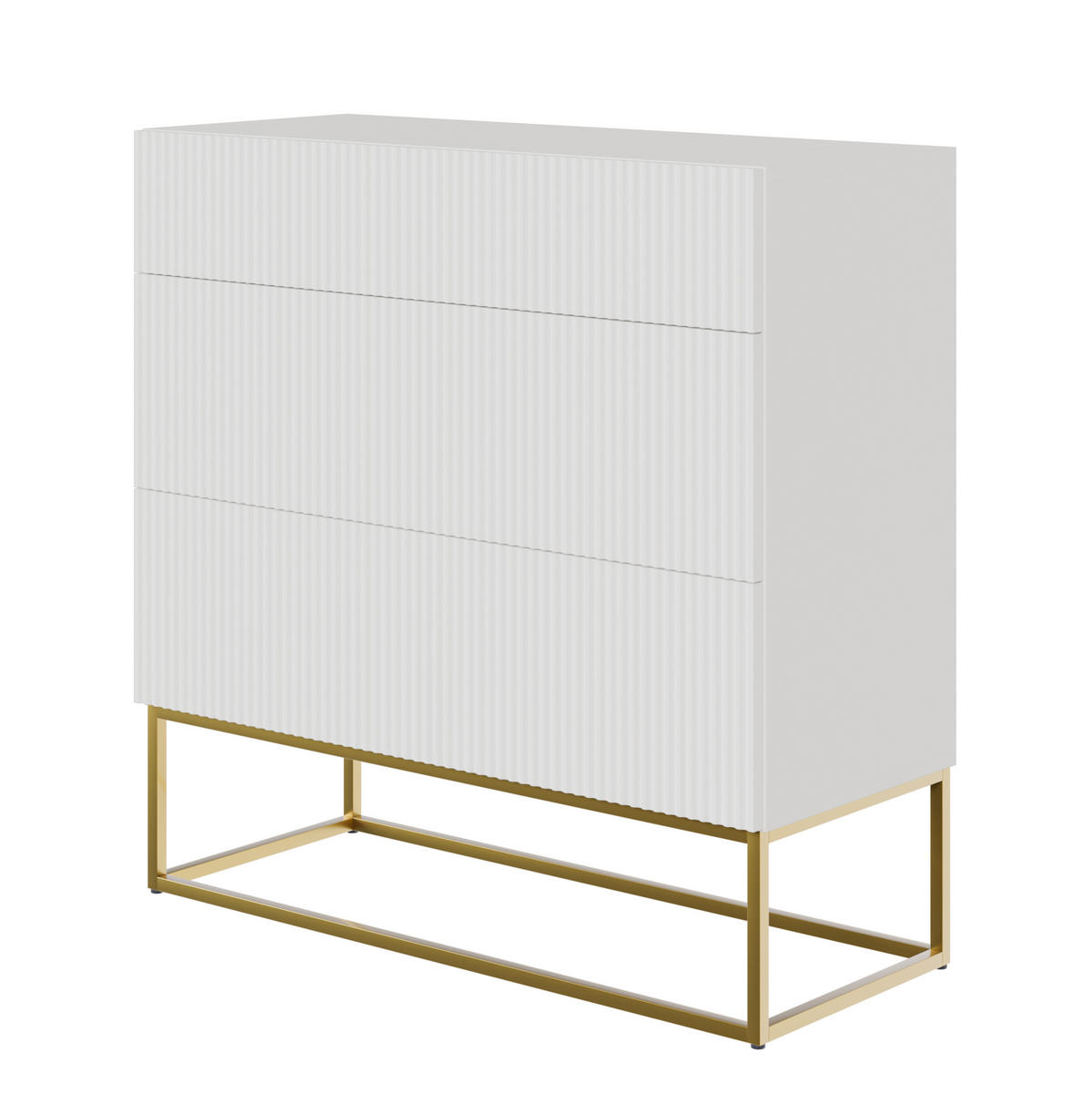 KOMMODE Veldio Weiß mit 3 Schubladen 90 cm - Goldfarben/Weiß, Holzwerkstoff/Metall (90/90/38cm) - Selsey