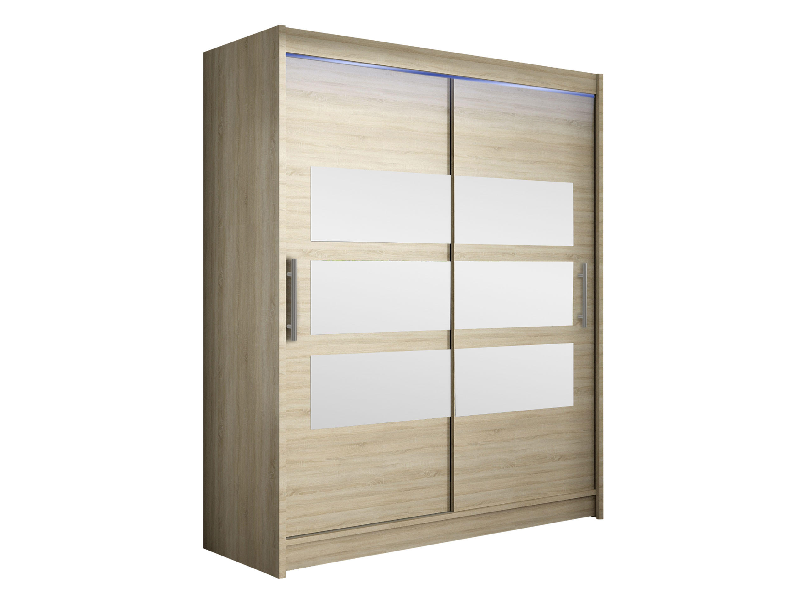 SCHWEBETÜRENSCHRANK Westa VII, mit RGB LED Beleuchtung - Silberfarben/Sonoma Eiche, Holzwerkstoff/Metall (150/200/58cm) - MIRJAN24