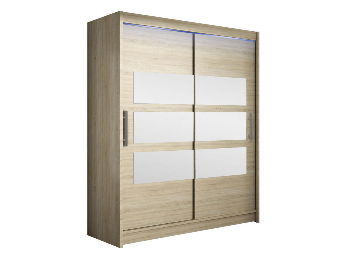 SCHWEBETÜRENSCHRANK Westa VII, mit RGB LED Beleuchtung - Silberfarben/Sonoma Eiche, Holzwerkstoff/Metall (150/200/58cm) - MIRJAN24