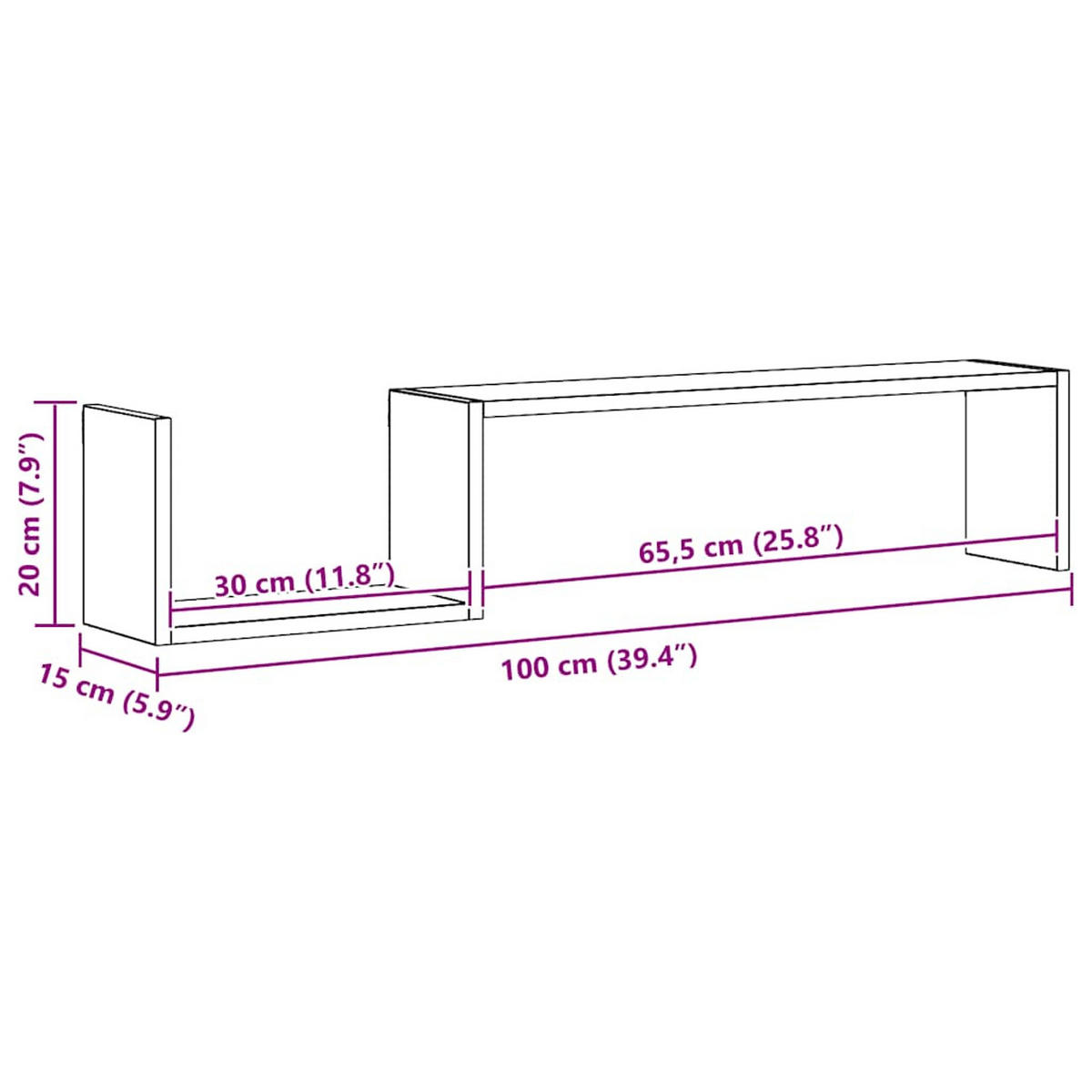 WANDREGALESET 2-tlg. 100/15/20 cm aus Holzwerkstoff Weiss - Weiß, Holz (100/20/15cm) - vidaXL
