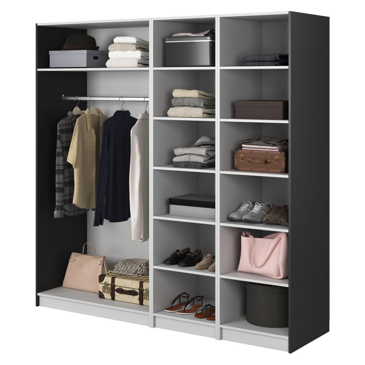 KLEIDERSCHRANK Moonir Schwarz 200 cm - Goldfarben/Schwarz, Holzwerkstoff/Metall (200/200.5/57cm) - Selsey