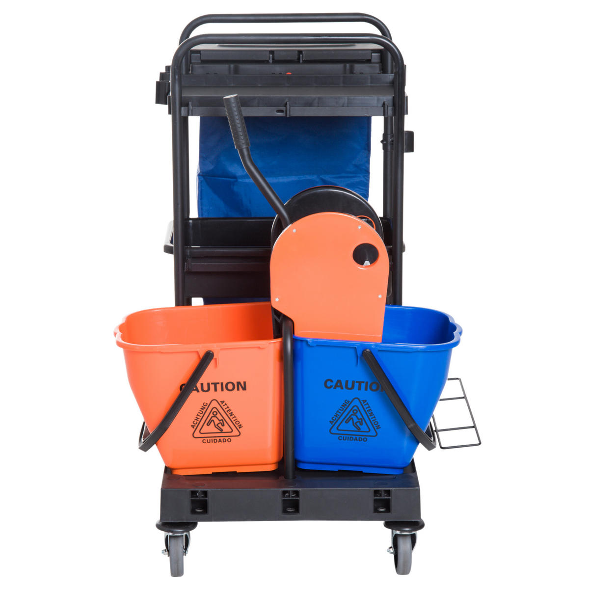 REINIGUNGSWAGEN Metall Kunststoff Schwarz Blau Orange - Schwarz, Kunststoff/Metall (63.3/103/111cm) - HOMCOM
