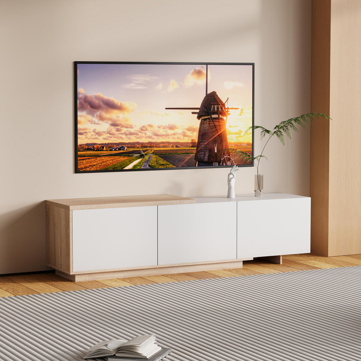 TV LOWBOARD 240x38x44 cm LED Fernsehschrank weiß - Weiß, Holz (240/44/38cm) - LEBENLANG