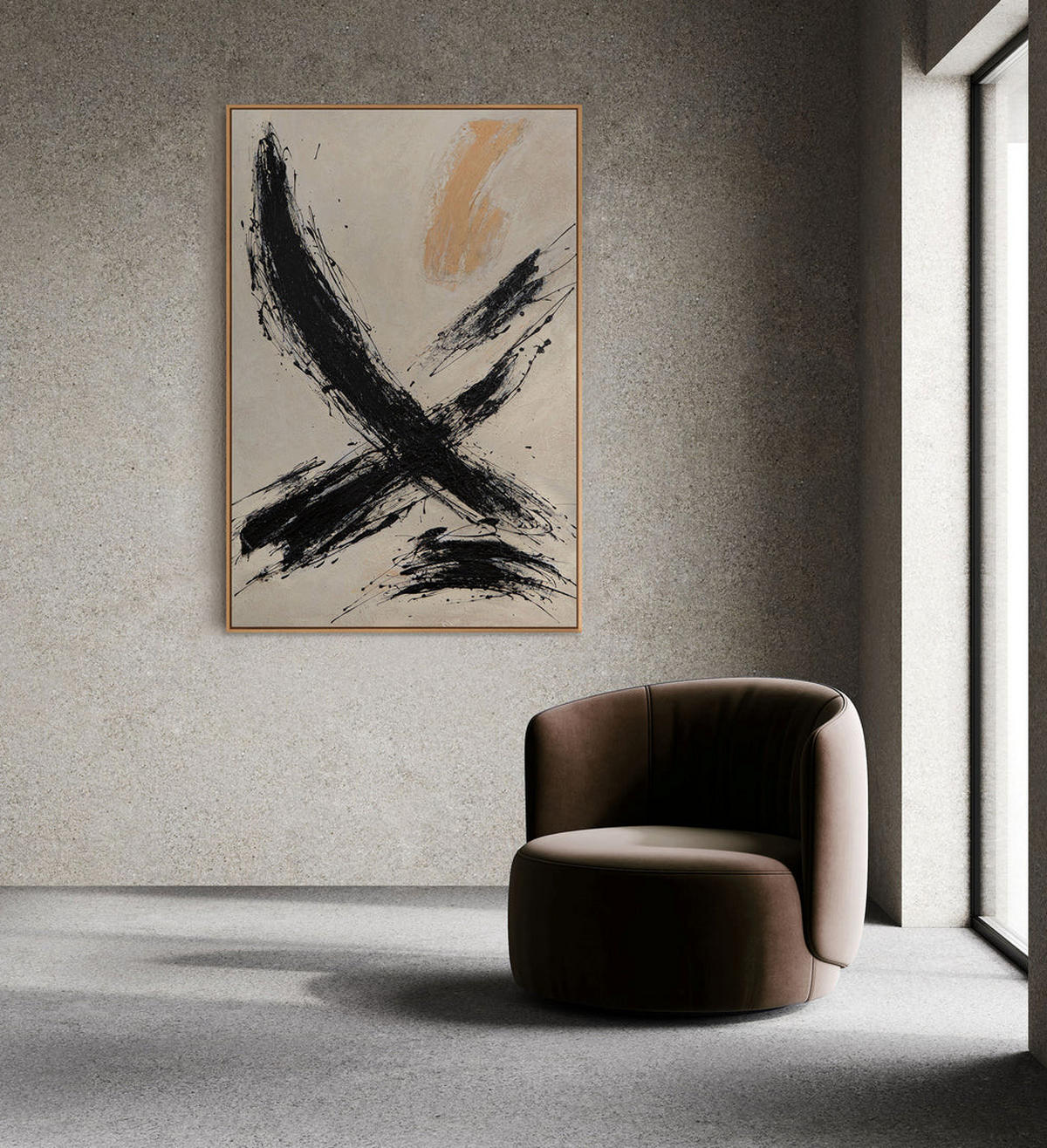 GEMÄLDE Kraft des Pinselstrichs Schattenfugenrahmen Schwarz 140x100 cm - Schwarz, Holz (140/100cm) - YS-art gallery