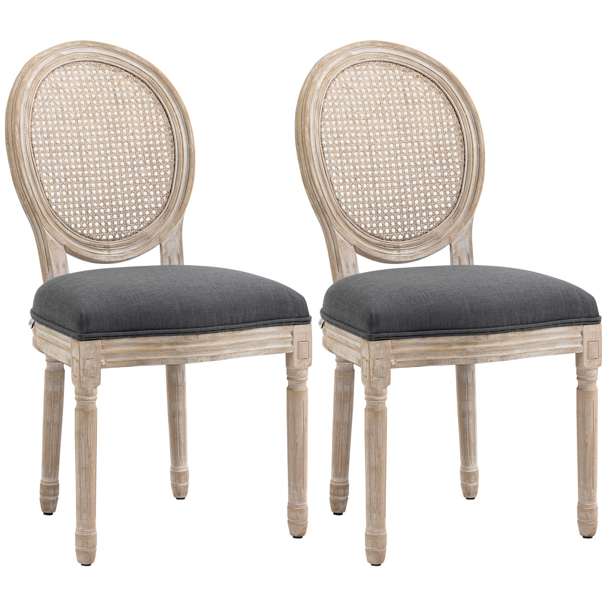 ESSZIMMERSTÜHLE 2er-Set DE-13204 Louis XVI Medaillon mit Korbgeflecht Grau - Grau, Holz (56/96/49cm) - ComfortXL