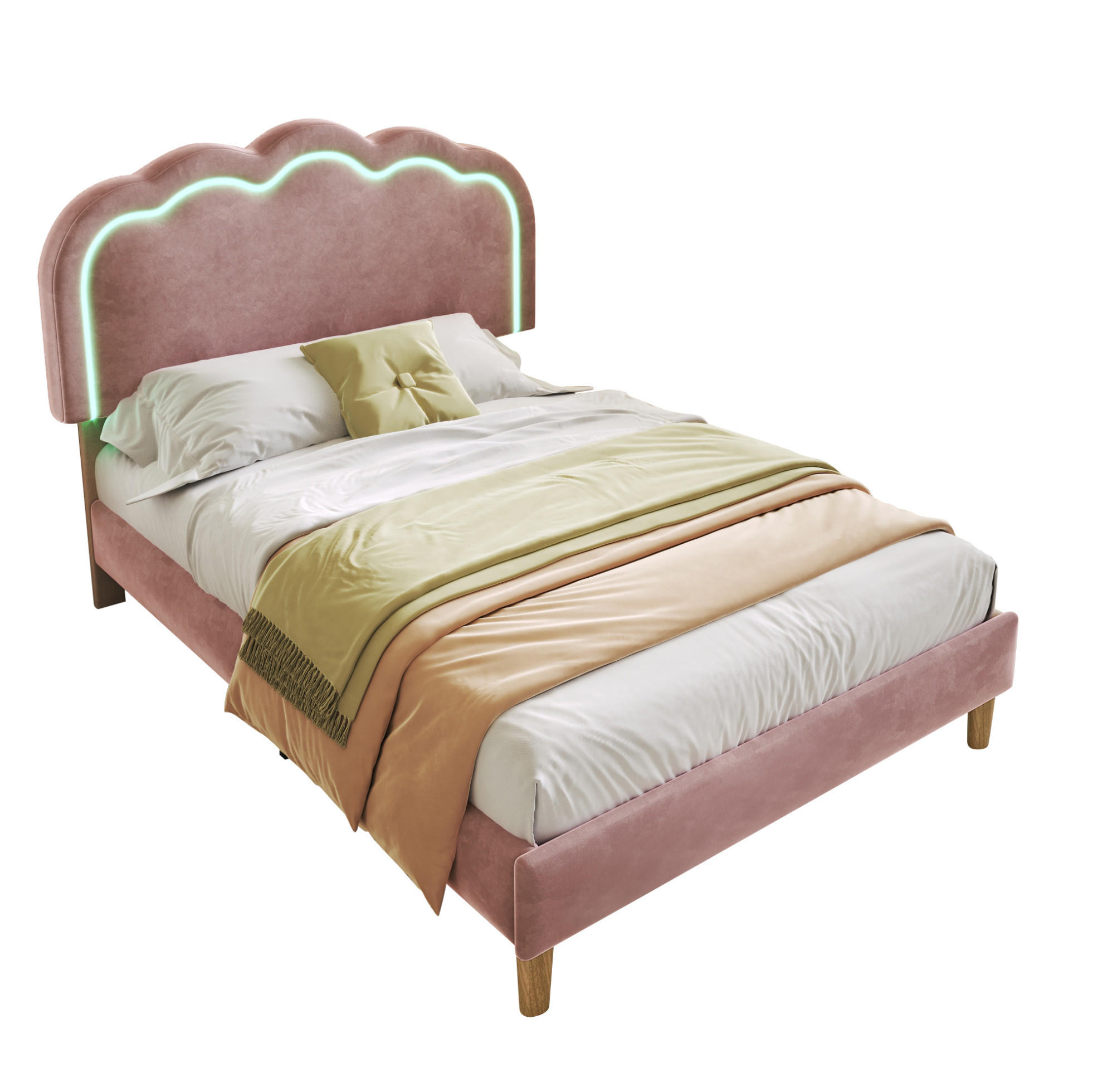 POLSTERBETT 90/200 cm aus Samt mit LED-Kopfteil und verstellbarer Höhe Rosa - Pink, Textil (90/200cm) - Modenvie