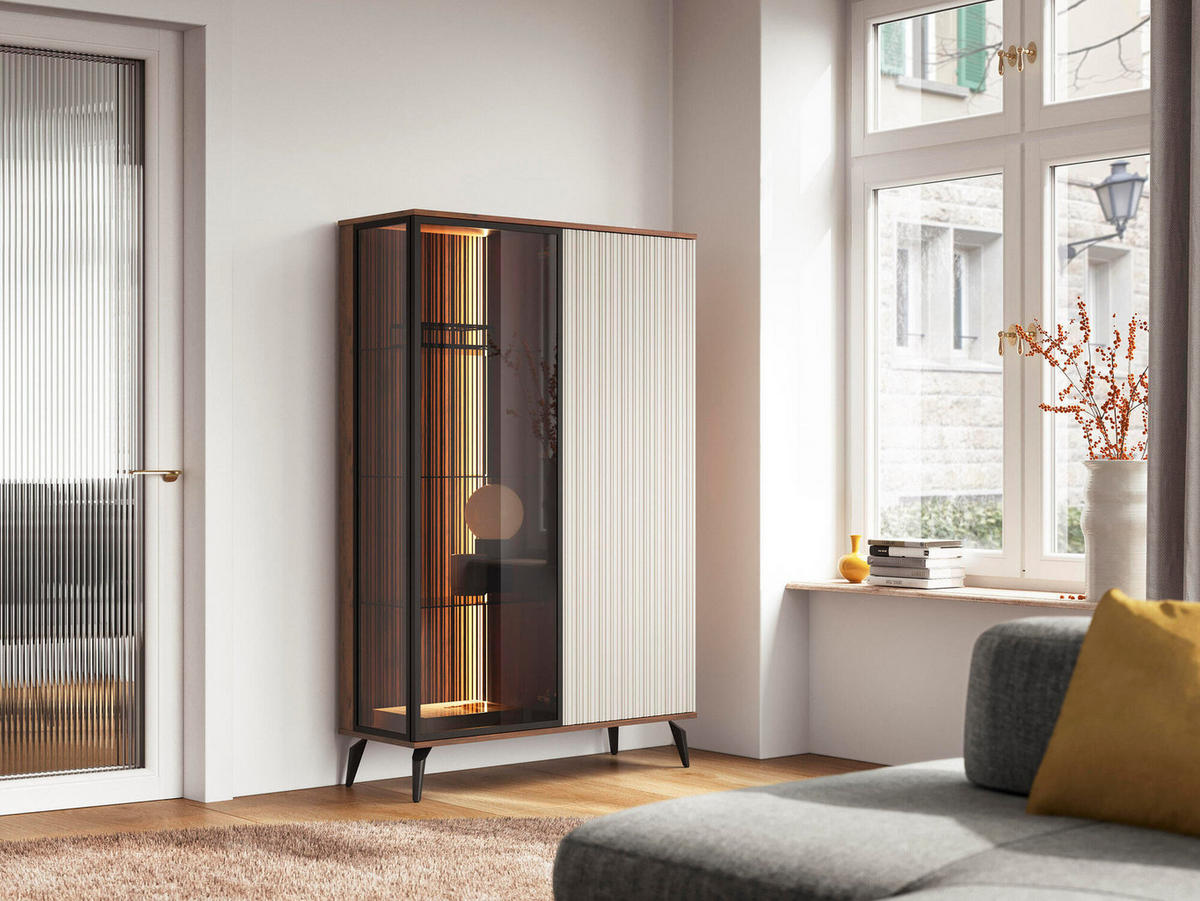 VITRINE VICI Beige 103x39x162 cm - Beige, Holzwerkstoff (103/162/39cm) - FURNLUX