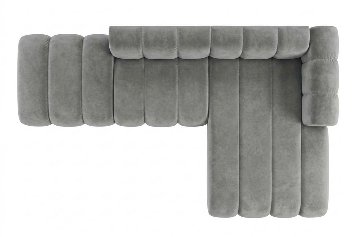 ECKSOFA Modulares In L-Form Mit Hocker, Velvet-Stoff Riviera, Grau, Rechts, GRAND Mini - Grau, Holz (295/179cm) - Kaiser Möbel