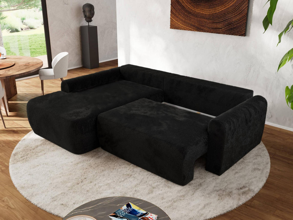 ECKSCHLAFSOFA CUBO L Schwarz Plüsch - links - Schwarz, Kunststoff/Textil (273/187cm) - MKS