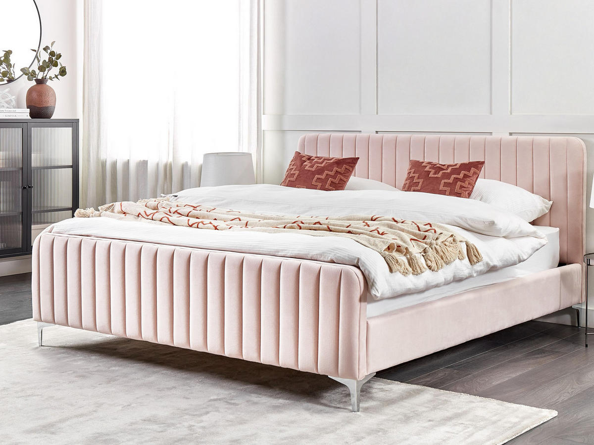 POLSTERBETT 180/200cm Pastellrosa Lunan - Pink, Textil (180/200cm) - Beliani