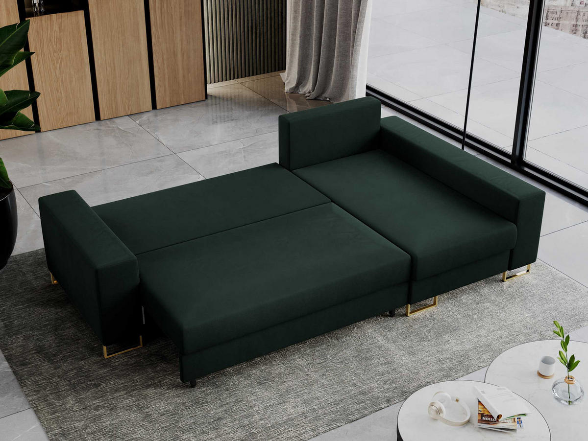 ECKSOFA Dorian Velvet Grün - Goldfarben/Grün, Textil/Metall (242/138cm) - MKS