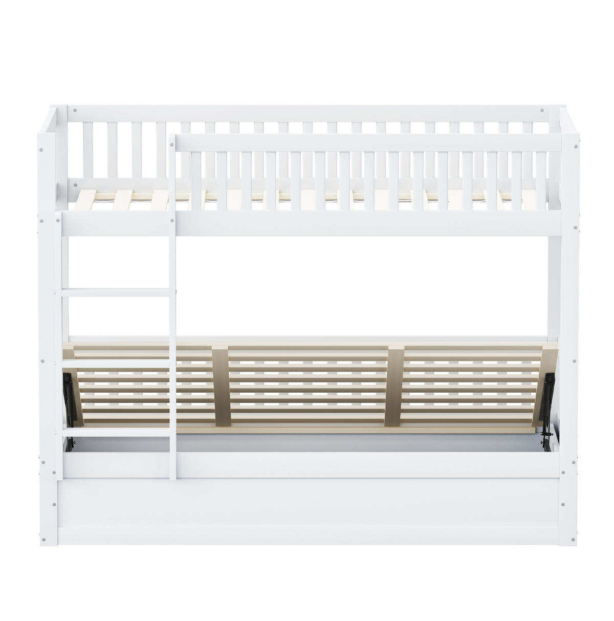 POSCHODOVÁ posteľ 90/200 cm biela z masívneho dreva s hydraulickým úložným priestorom - biela, drevo (90/200cm) - OKWISH