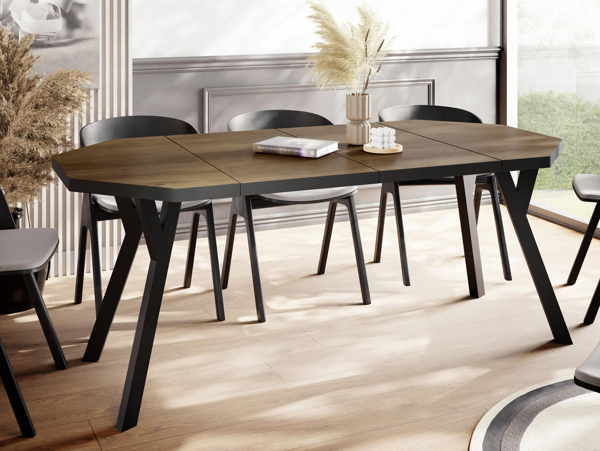 ESSTISCH Desmond achteckiger ausziehbarer, Lefkas Eiche 100-200/100/76 cm - Alteiche/Schwarz, Holz/Holzwerkstoff (100/100/76cm) - WFL GROUP