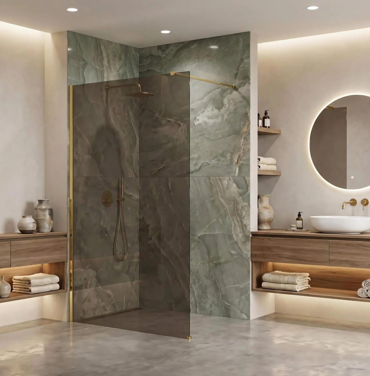DUSCHWAND Rea Flexi Brown / Gold 120 - Goldfarben, Glas (120/120/195cm) - REA