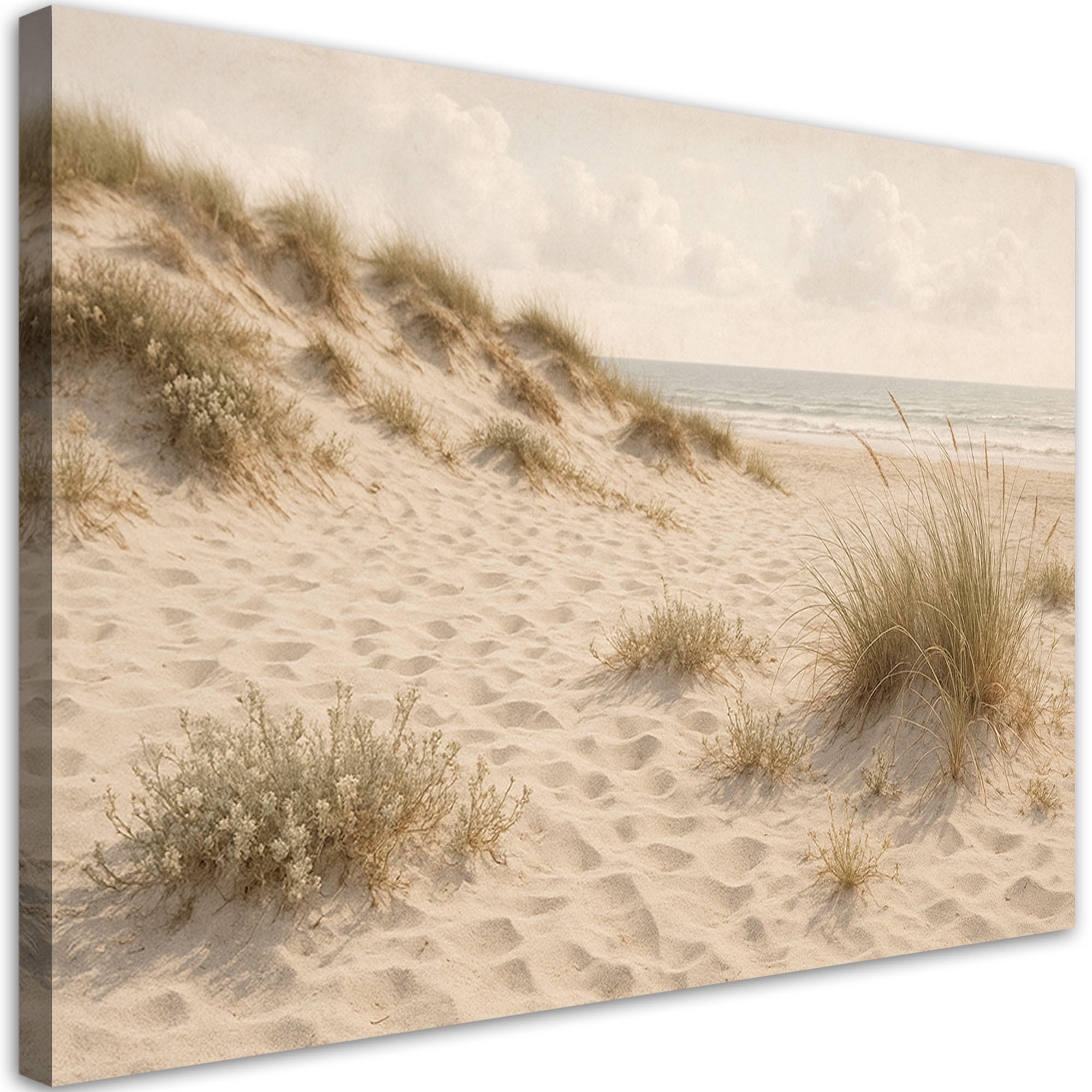LEINWANDBILD Strand Dünen Gras Shabby Chic 120x80cm - Beige, Textil (120/80cm) - Feeby