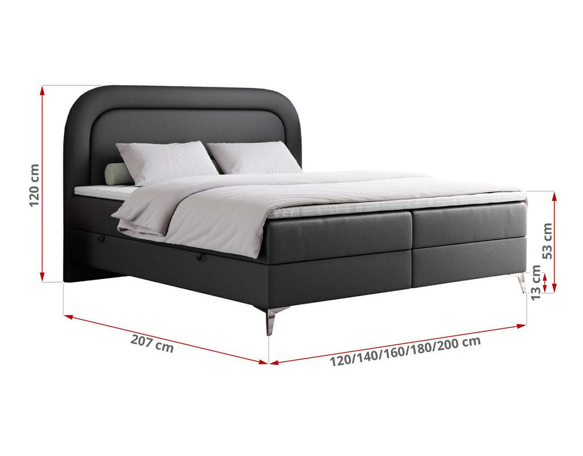 BOXBETT EIRA 200/200 Dunkelgrau Kunstleder - H4 - Dunkelgrau/Silberfarben, Holz/Textil (200/200cm) - MKS