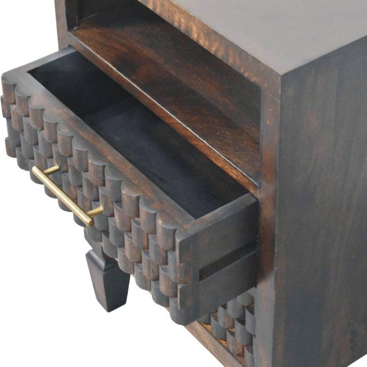 NACHTTISCH Rich-Velvet-Mocha-Finish, 2 Schubladen, 1 offenes Regal, Dunkelbraun - Dunkelbraun, Holz/Metall (35/60/45cm) - Artisan Furniture