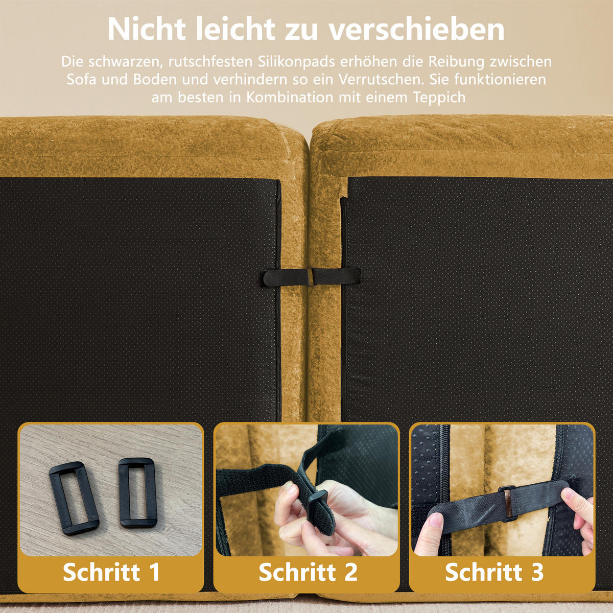 2-SITZER SOFA chenille modular & montagefrei - Gelb, Textil (204/76/95cm) - Urban Meuble