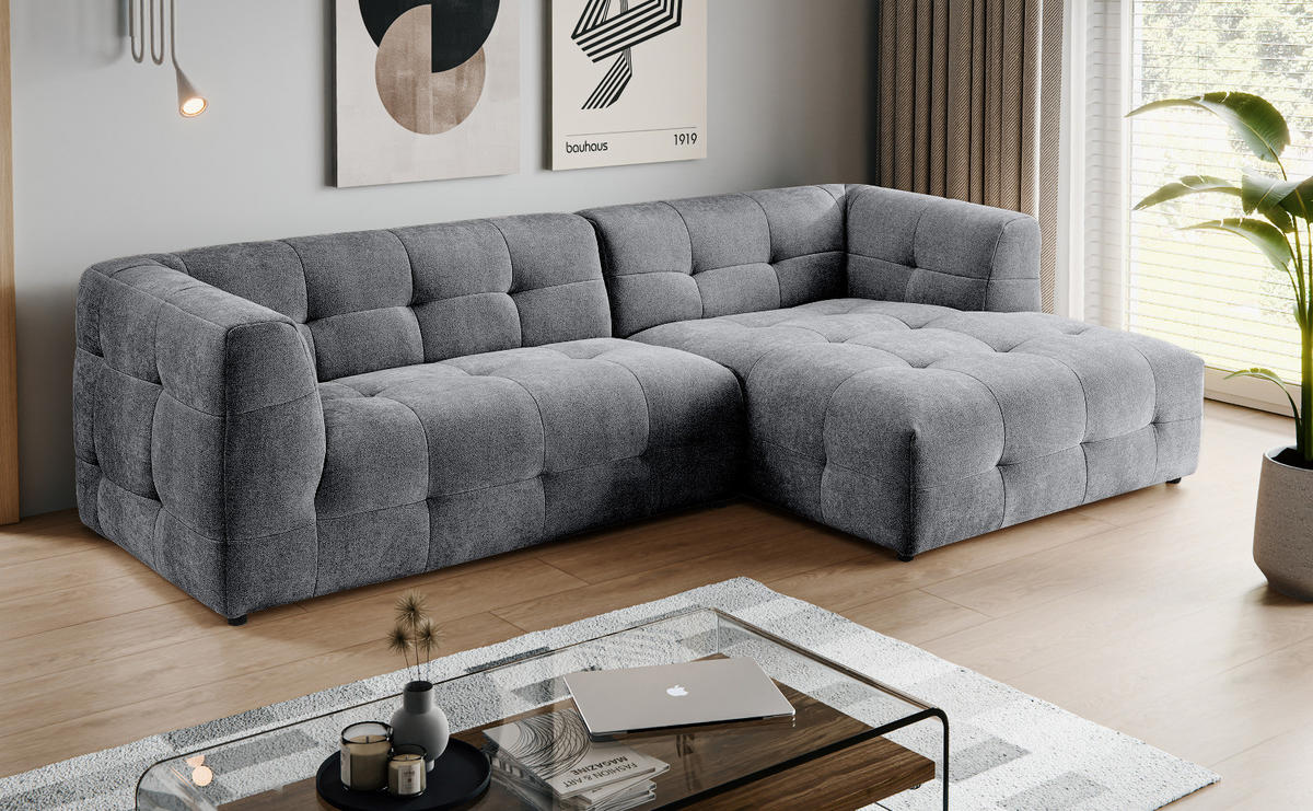 SOFA grau Webstoff 292 x 161 cm, Ecksofa 5-Sitzer, L-Sofa Ottomane rechts - Grau, Holz/Textil (292/161cm) - Inn.Furn