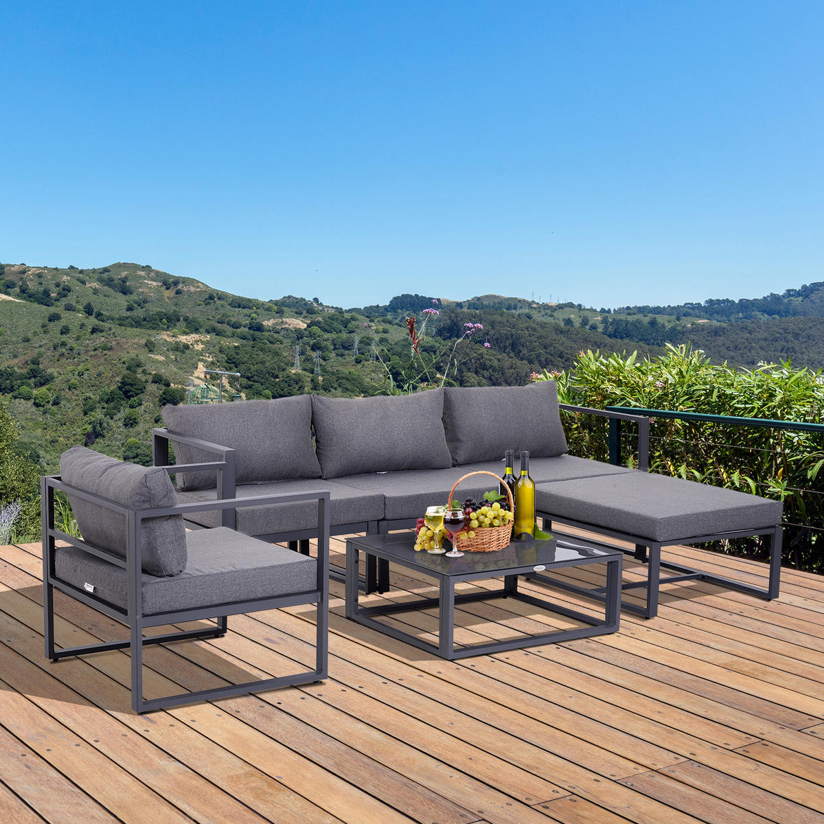 GARTENSET, Aluminium, Grau - Grau, Metall - Outsunny