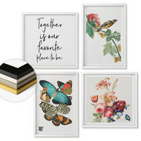 WANDBILDER 4er-Set - 50x50 cm & 40x60 cm Weißer Rahmen - Blumen, Schmetterlinge, Vögel, Pastellfarben - Weiß, Kunststoff (50/50cm) - ArtPrintCave