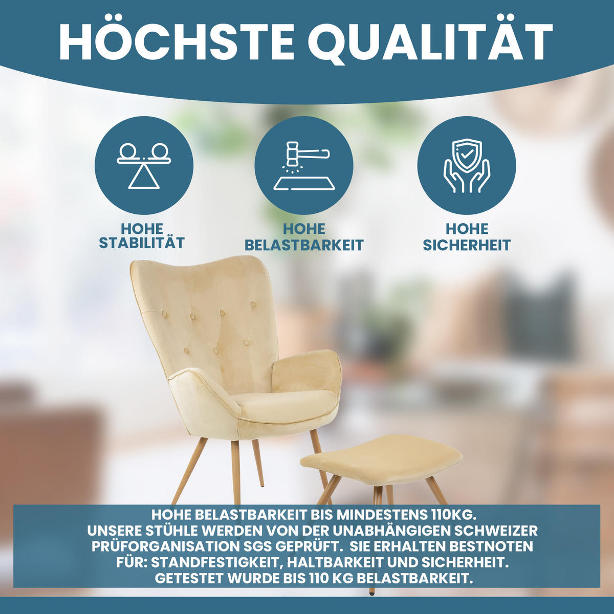 RELAXSESSELSET YORK Samt Bezug mit Hocker, Beige - Beige, Metall (67/100/48cm) - Albatros