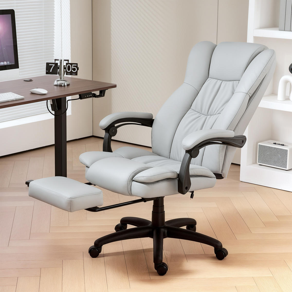 BÜROSTUHL mit 5 Massagemodi, Ergonomisch Schreibtischstuhl mit Liegefunktion - Hellgrau/Schwarz, Kunststoff (68.5/121/68.5cm) - Vinsetto