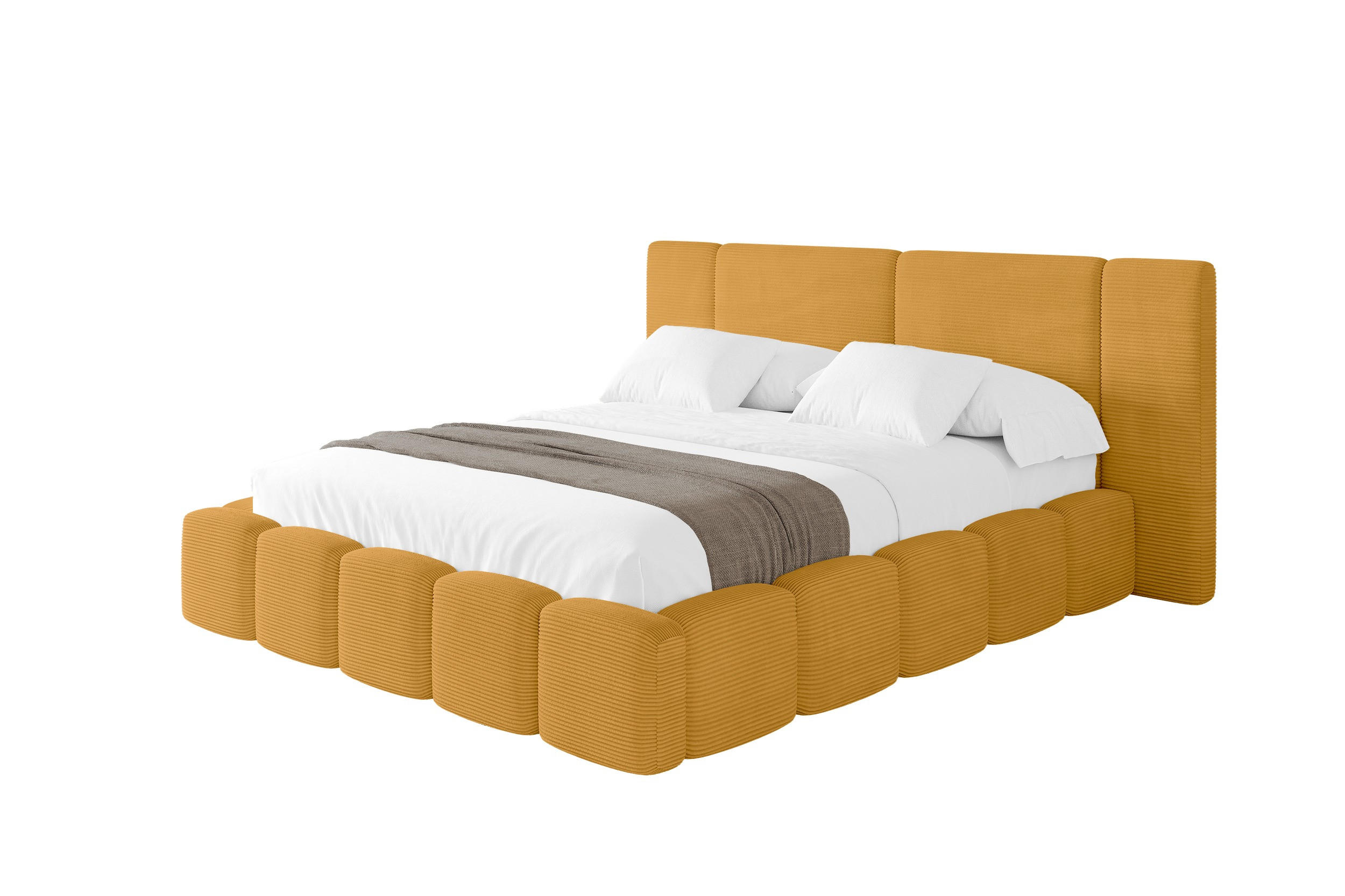 POLSTERBETT mit Bettkasten und Lattenrost, Bett mit Matratze H3/H4 - NILO 140x200 Senfgelb - Currygelb, Holzwerkstoff/Textil (140/200cm) - ALTDECOR