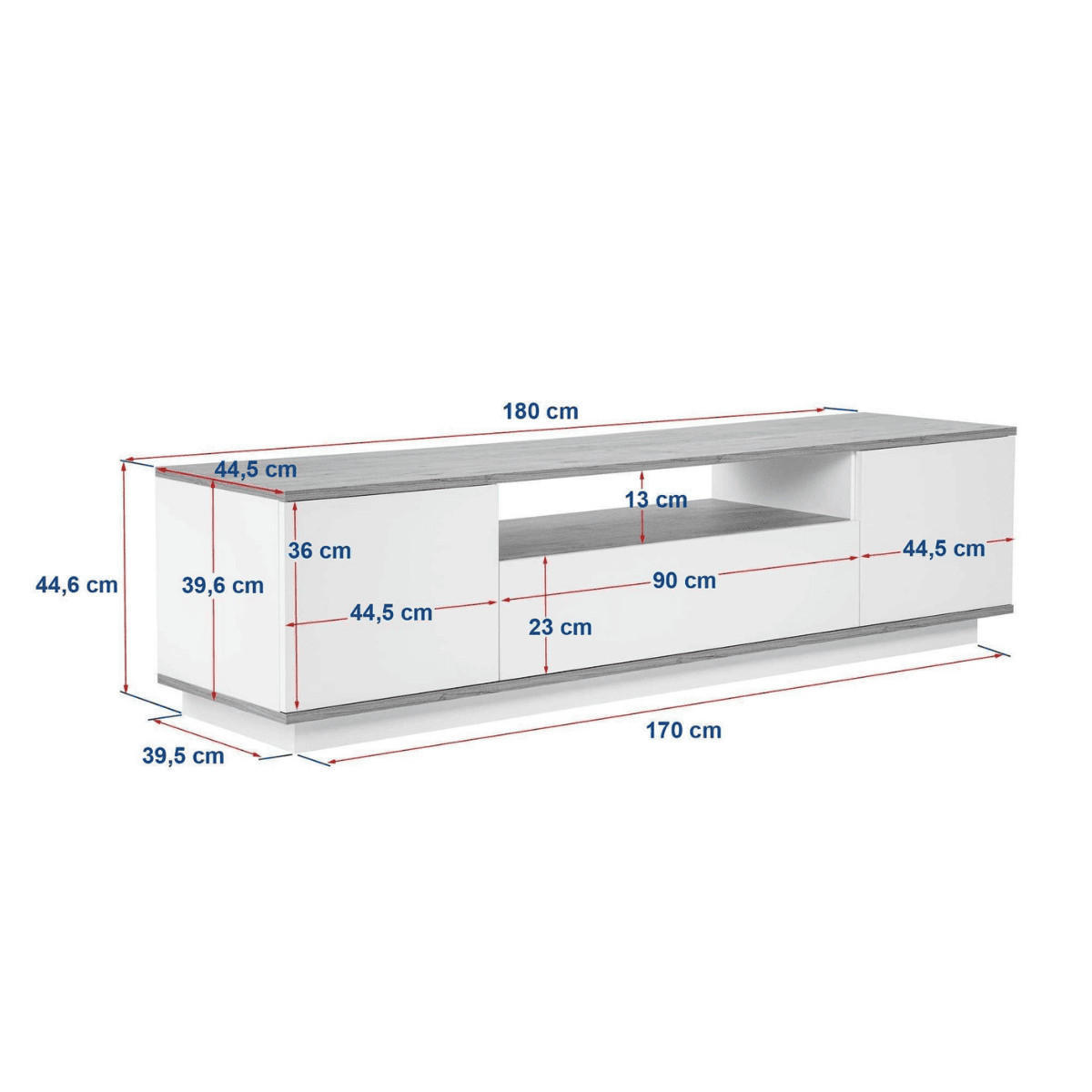 TV furniture with 3 folding doors and 1 niche, L180 cm - Beige, Holzwerkstoff (44.5/44.6/12cm) - Calicosy