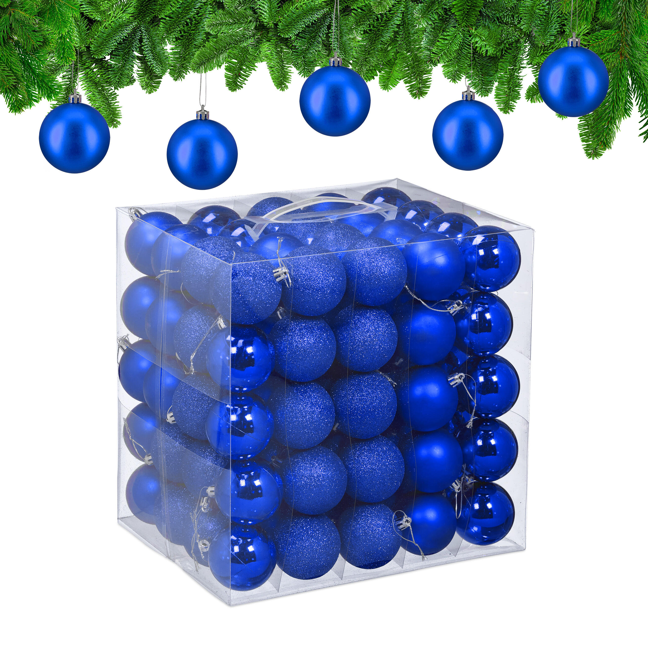 100XWEIHNACHTSKUGELN - Blau, Kunststoff (6/7/6cm) - Relaxdays