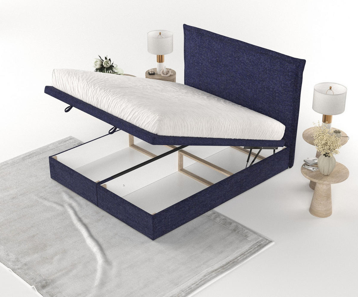 POLSTERBETT Eliot mit Stauraum 180/200 cm Marineblau im Alta Stoff - Schwarz/Dunkelblau, Holz/Holzwerkstoff (180/200cm) - AltaBeds
