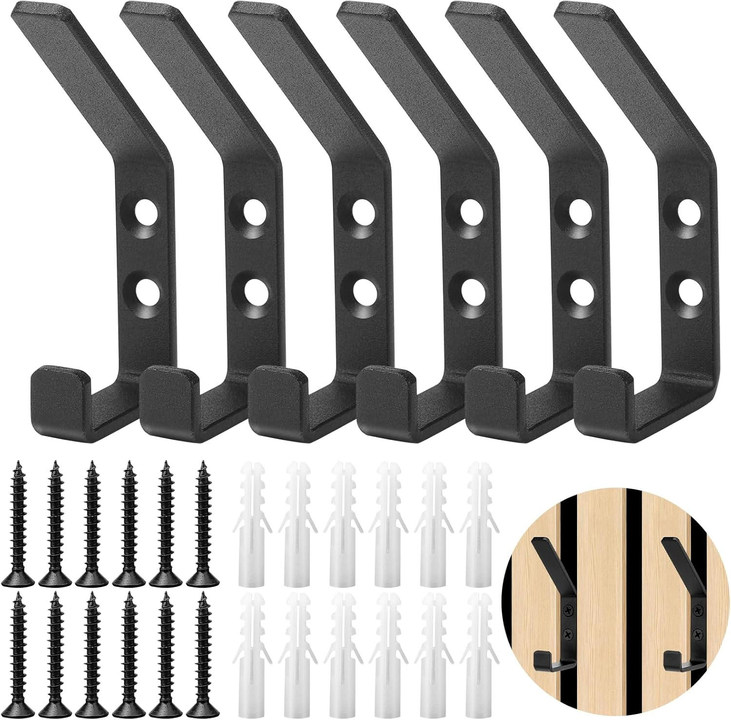 8 Stück Haken für Akustikpaneele, Doppelter Garderobenhaken Akustikpaneele Wandpaneele Kleiderhaken für Jacken, Mäntel und Hut, Schwarz, 13mm - Schwarz, Textil (3.8/8.3/1.3cm)