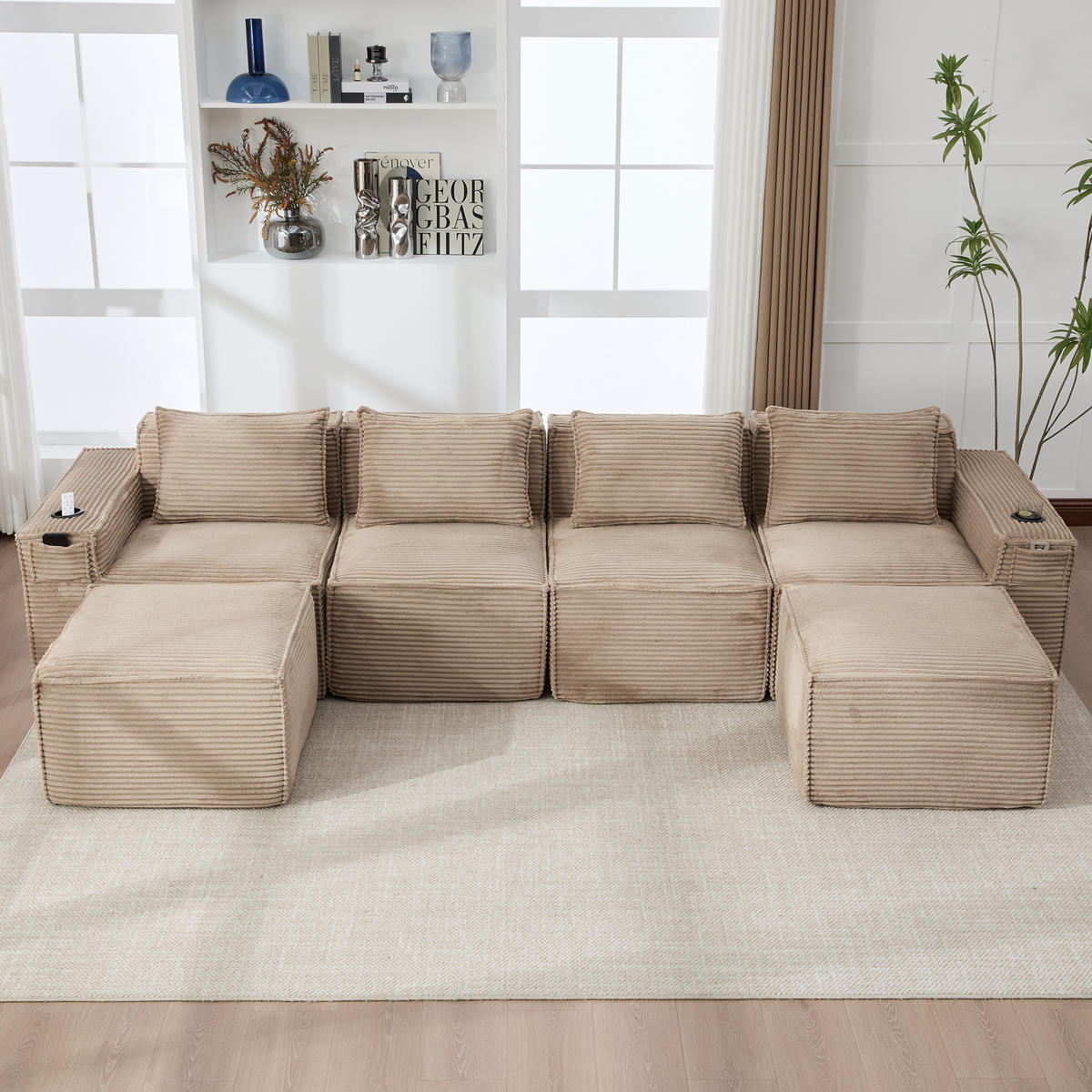 WOHNLANDSCHAFT DE-33834 modular 4-Sitzer Khaki - Sandfarben, Textil (330/75/162cm) - ComfortXL