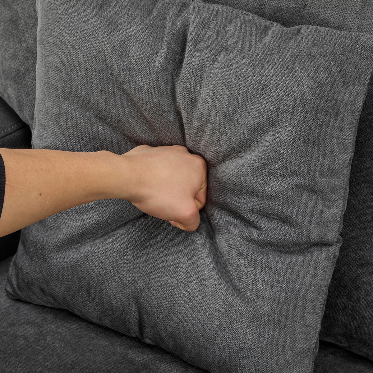 4-SITZER ECKSCHLAFSOFA Dunkelgrau mit USB, Stauraum und mit Kissen - Dunkelgrau, Holzwerkstoff/Textil (214/131cm) - WISHDOR