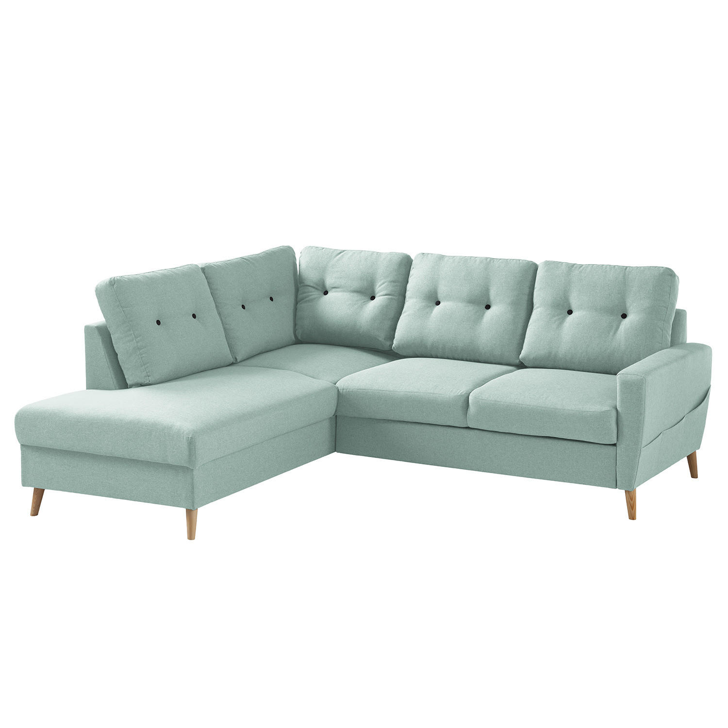 ECKSOFA mit Ottomane - Webstoff - Hellbraun/Mintgrün, Holz/Textil (230/200cm) - home24