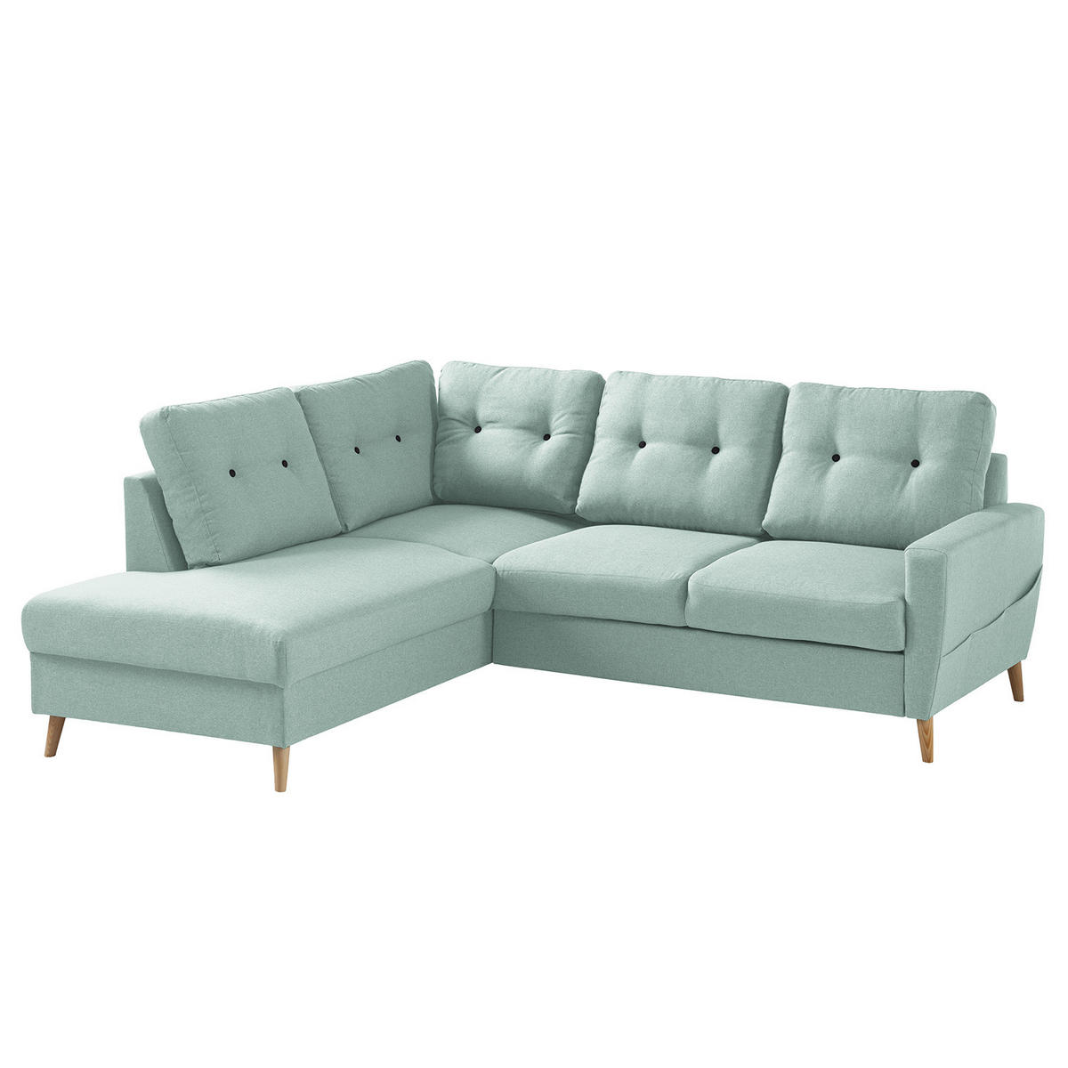ECKSOFA mit Ottomane - Webstoff - Hellbraun/Mintgrün, Holz/Textil (230/200cm) - home24
