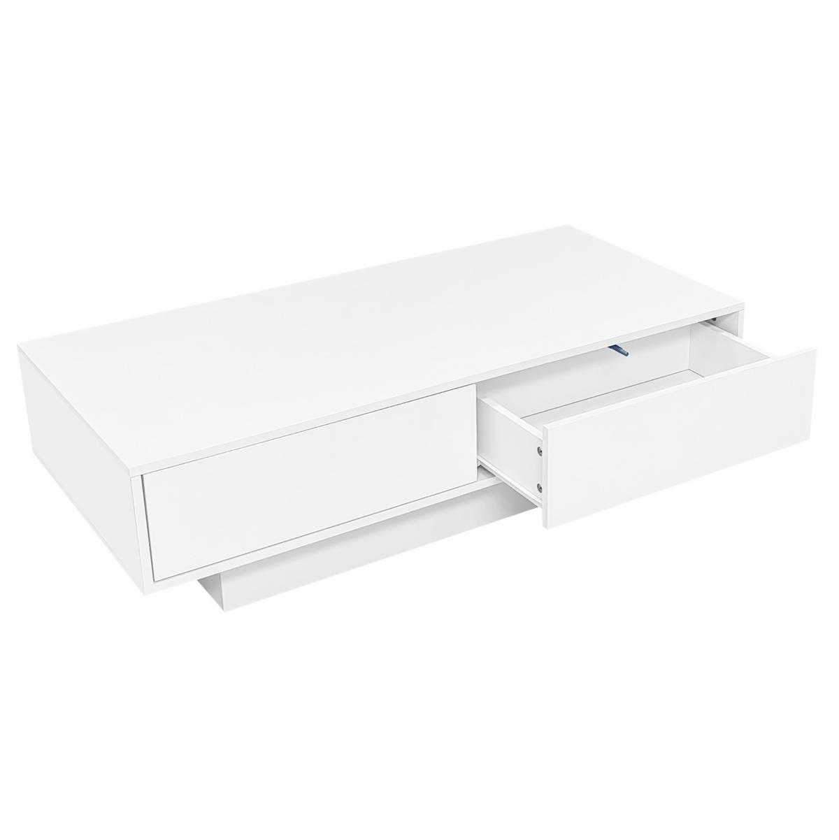 COUCHTISCH mit 2 Schubladen 115 x 55 x 34 cm Hochglanz Weiß mit LED - Weiß, Holzwerkstoff (115/55/34cm) - Meubliv