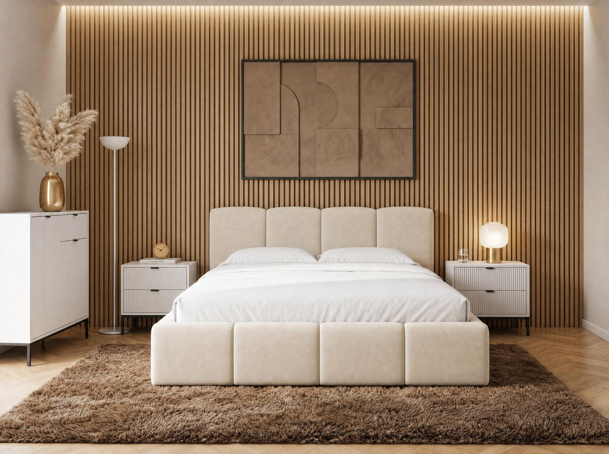POLSTERBETT Amore Beige 180/200 cm Samt mit Bettkasten - Beige, Textil/Metall (180/200cm) - wonello