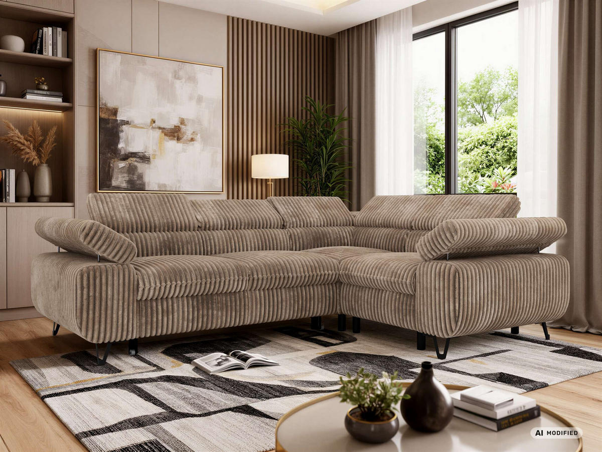 ECKSOFA FALCO L - Braun Cord - Rechts Seite - Schwarz/Braun, Textil/Metall (268/197cm) - MKS