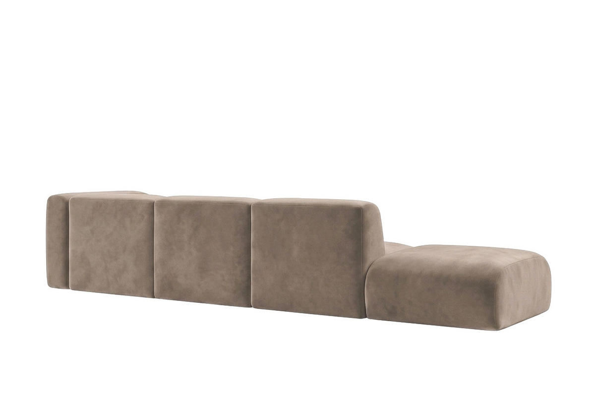 ECKSOFA L-Form Mit Hocker, Velvet-Stoff Bluvel, Latte, Links, GRETA - Hellbraun, Holz (386/179cm) - Kaiser Möbel