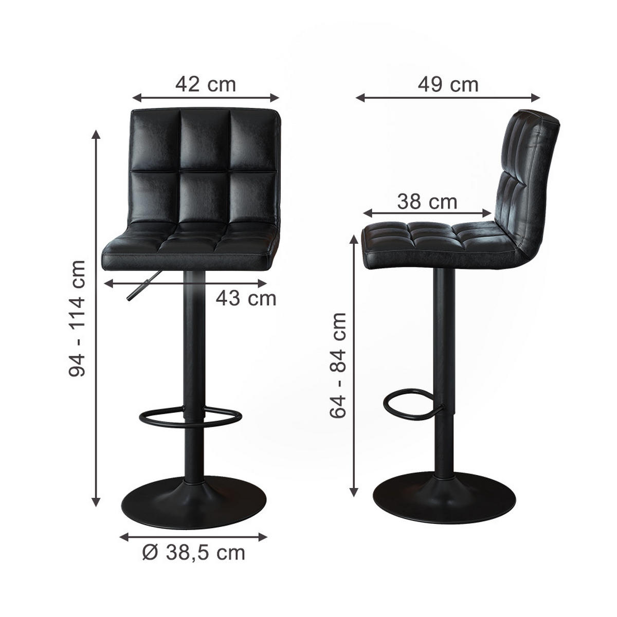 BARSKE STOLICE Sena, Crna, 42 x 94 cm - crna, tekstil (43/94/49cm) - Vicco