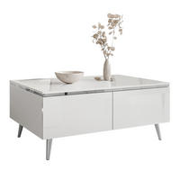 COUCHTISCH AURORA SILVER mit Stauraum und schrägen Beinen - Weiß Hochglanz/Silberfarben, Holzwerkstoff/Metall (60/90/41cm) - Lookway