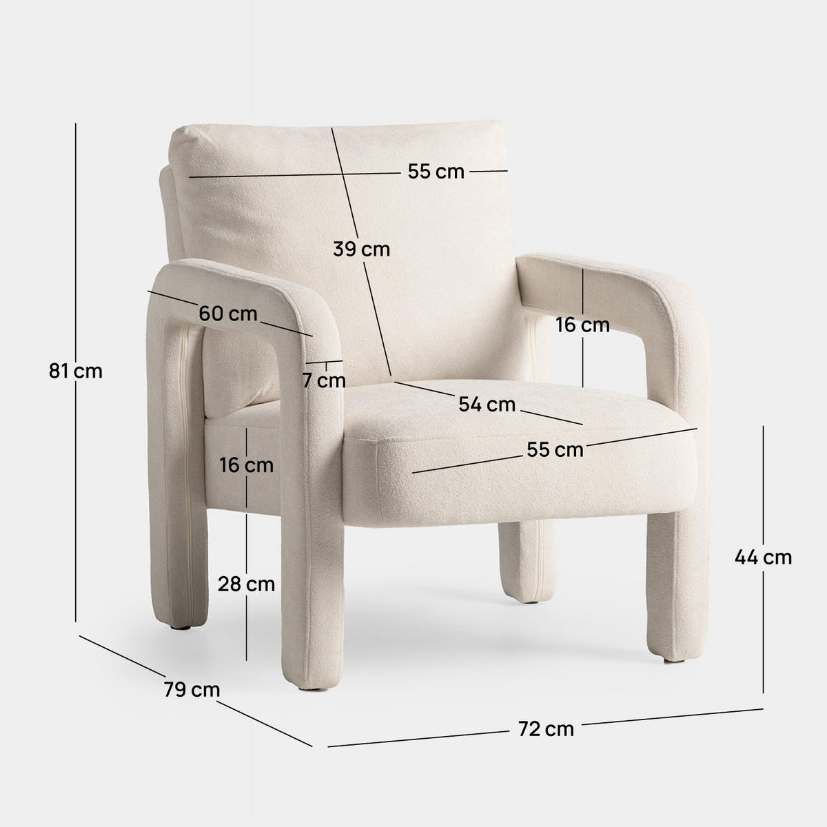 LESESESSEL Runa Beige 72 cm x 81 cm - Beige, Textil (72/81/79cm) - Klast Home