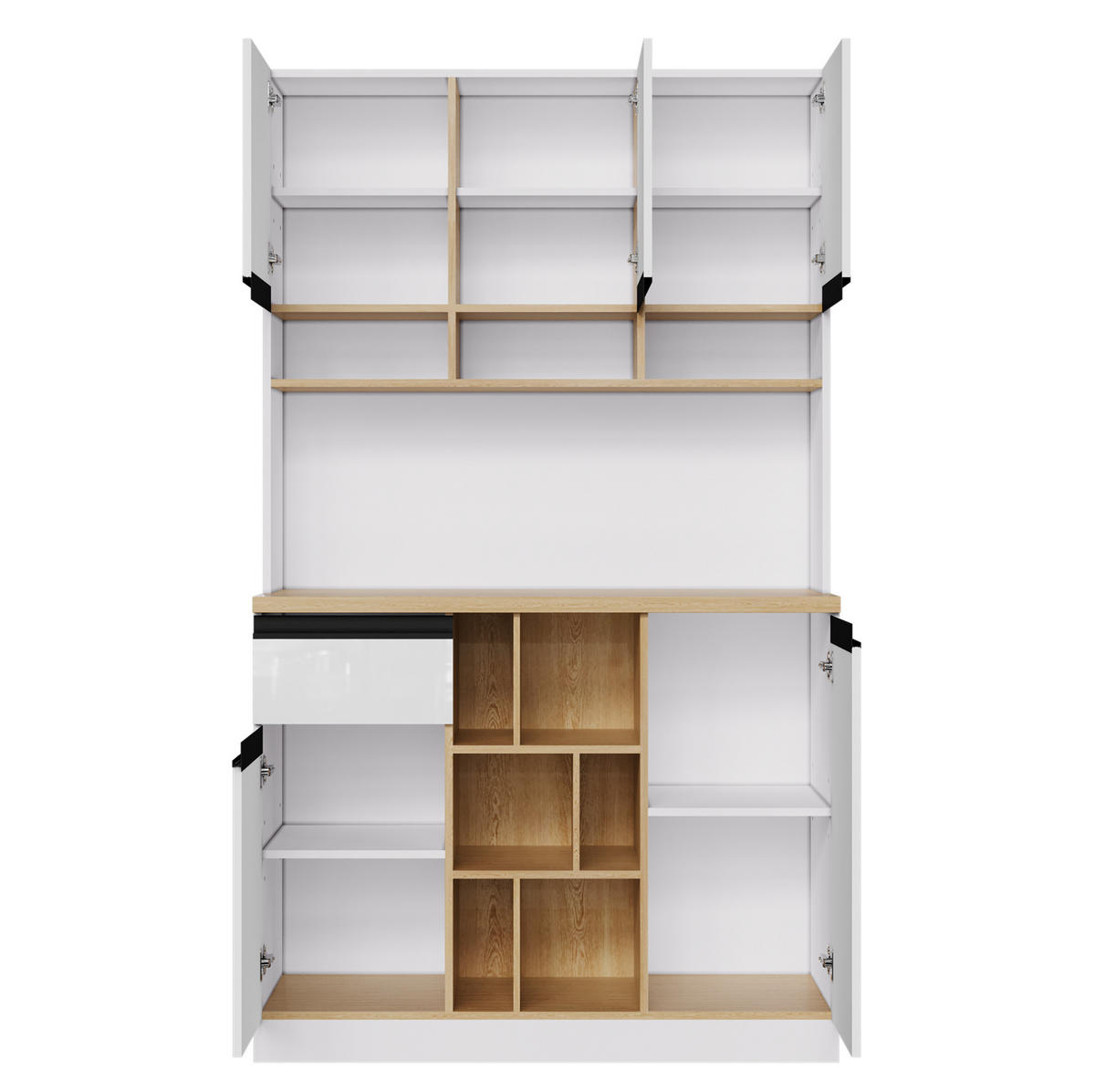 BUFFET aus MDF 105x45x185 cm Weiß mit Hochglanzfronten, verstellbaren Einlegeböden und Kippschutz - Weiß, Holzwerkstoff (105/185/45cm) - Modfu