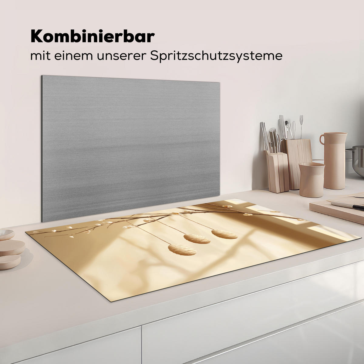 HERDABDECKPLATTE Beige - Osterkuchen - Eier Induktionsschutz 91.6x52.7 cm - Beige, Kunststoff (91.6/52.7/0.2cm) - MuchoWow