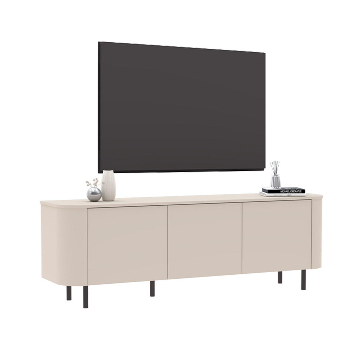 TV-MÖBEL 3 Türen abgerundete Kanten Kaschmir 180,2/42/60,2 cm - Beige, Holzwerkstoff (42/60.2/180.2cm) - Calicosy