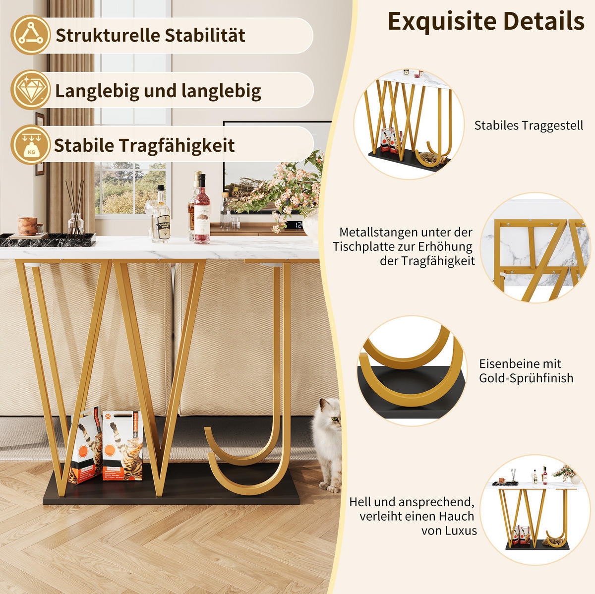 BEISTELLTISCH 120/29,5/80 cm in Weiß mit Marmoroptik und 2 Etagen - Weiß, Holzwerkstoff (120/29.5/80cm) - BEAOK