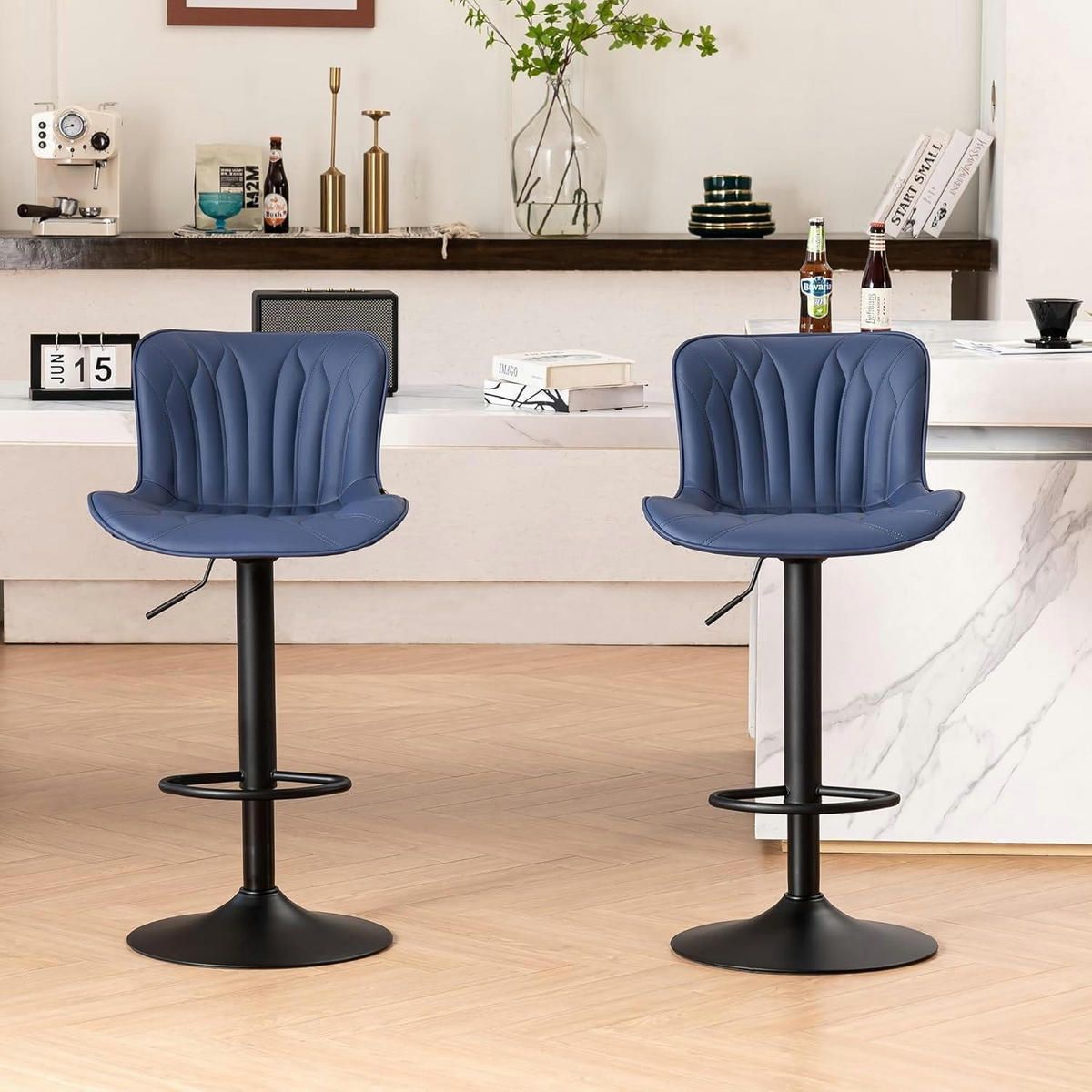 BARHOCKER 2er Set Kunstleder Marineblau Höhenverstellbar - Dunkelblau, Kunststoff (83/54/48cm)